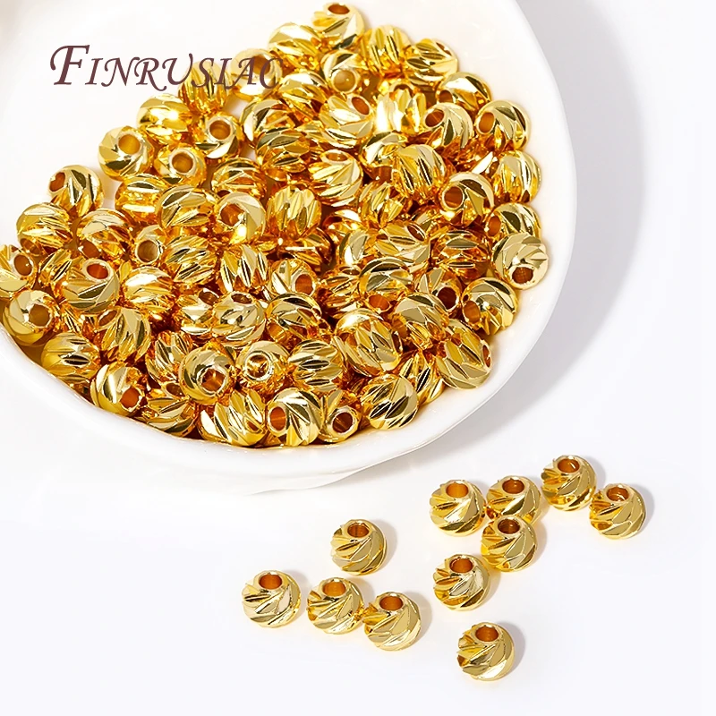 5 Sizes Round Spacer Beads 18K Gold Plated Brass Metal Beads Cut Pattern Separators Beads For DIY Handmade Jewelry Accessories