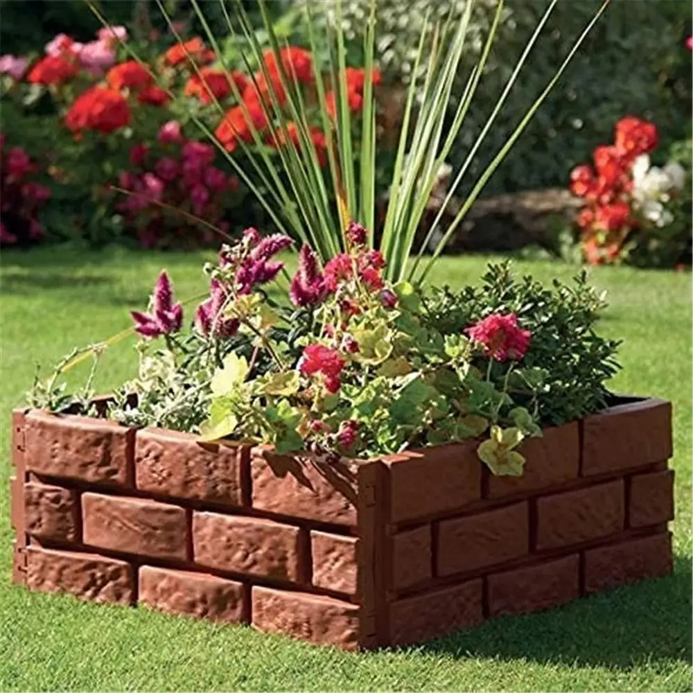 1/4Pcs Flower Bed Plant Border Plastic Garden Fence Stone Brick DIY Pet Fences Border Serviceable Brown Lawn Fence Garden