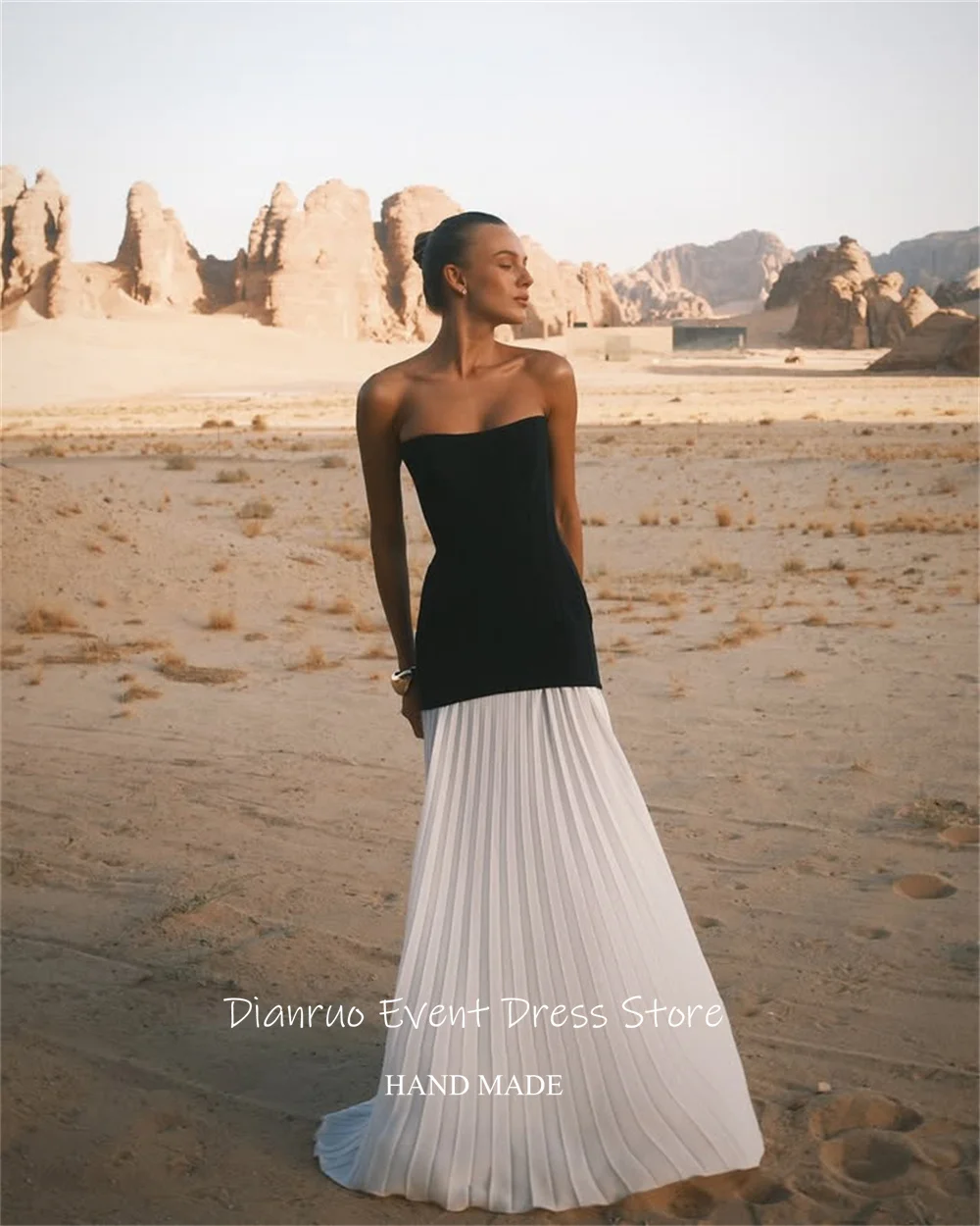 Dianruo двухцветное вечернее платье без бретелек с лентами длиной до пола, вечерние платья трапециевидной формы с рюшами, шифоновые платья для женщин, 2025 по индивидуальному заказу