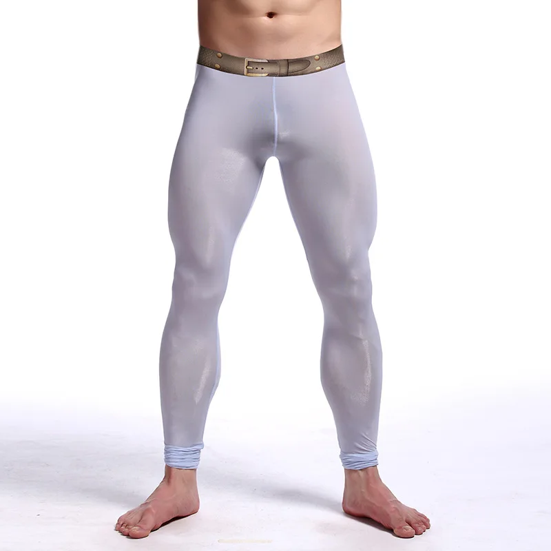 Błyszczące elastyczne legginsy męskie do jogi, kulturystyki, ciepła bielizna termiczna, spodnie, odzież sceniczna, prześwitująca bielizna