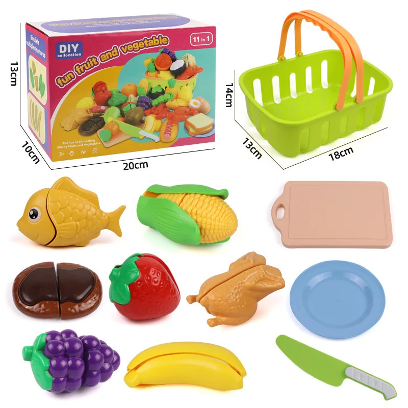 어린이 주방 시뮬레이션 놀이 세트 과일 및 채소 자르기 껍질 벗기기 장난감 어린이 크리스마스 선물 놀이 집 액세서리