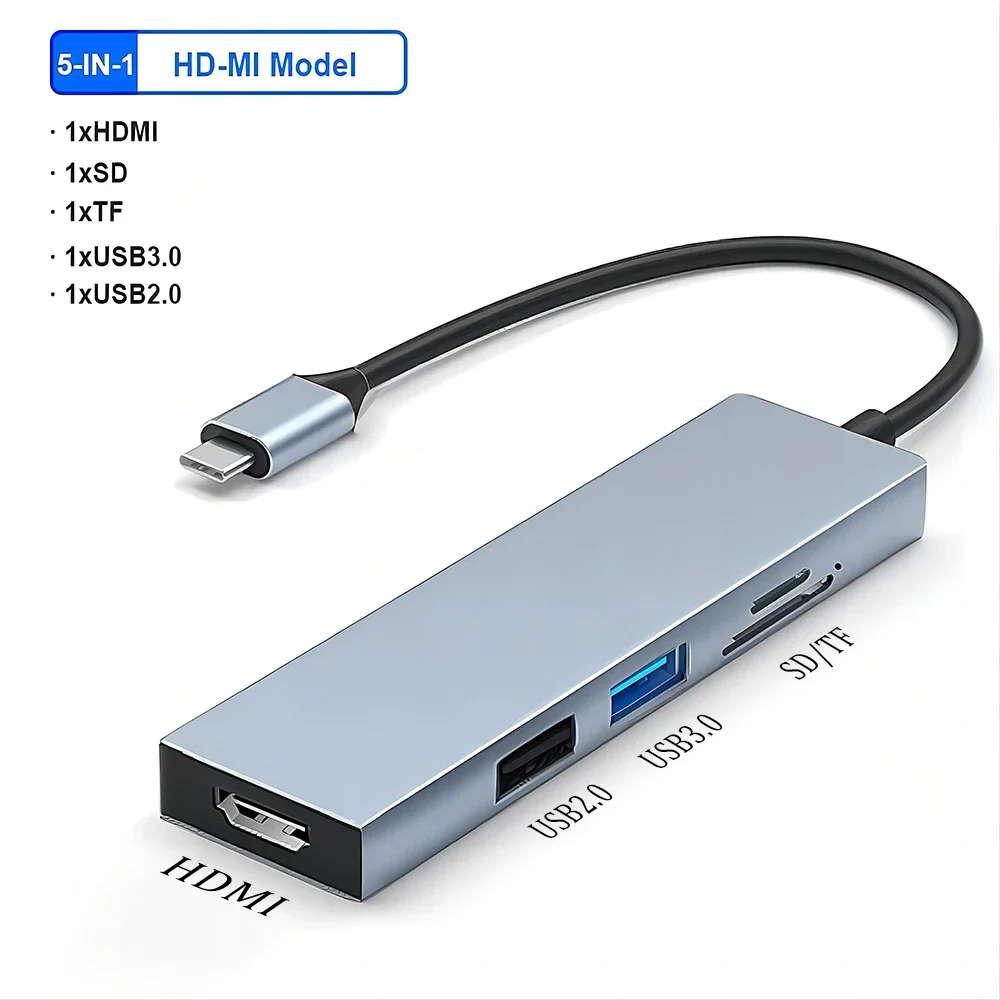 

5-in-1 USB C Docking Stations Hubs Type to 4K HDTV 3.0 2.0 SD TF Splitter Adapter For Laptop P Accessories