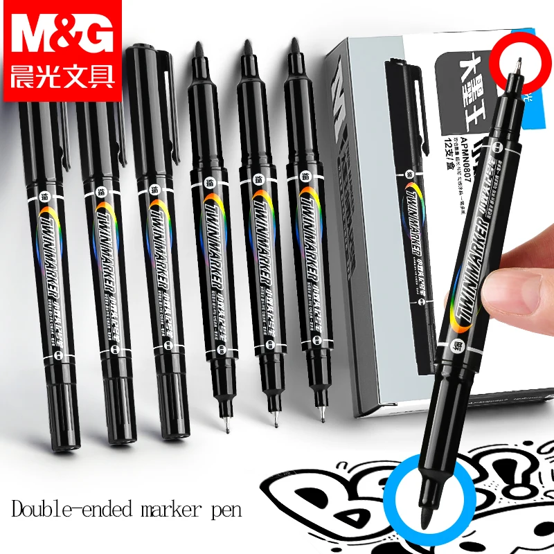 M&G Fineline Dual-Tip Marker Art Outliner Black Office Supplies Suitable for Students And Artists