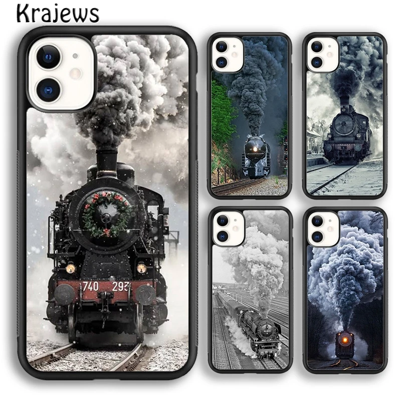 Krajews Vintage Steam Train Railway Phone Case Cover For iPhone 16 15 14 plus XS XR 11 12 mini 13 pro max coque Fundas