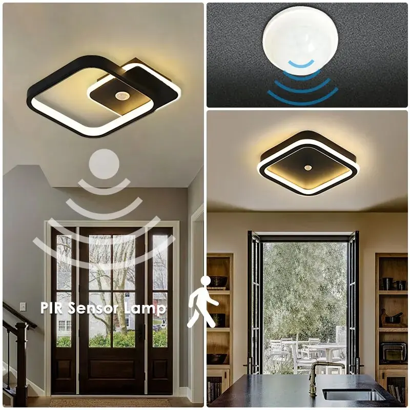 

Светильники потолочные светодиодные с датчиком движения PIR для прихожей и коридора, AC85-265V, индукционные потолочные лампы, внутреннее освещение для дома