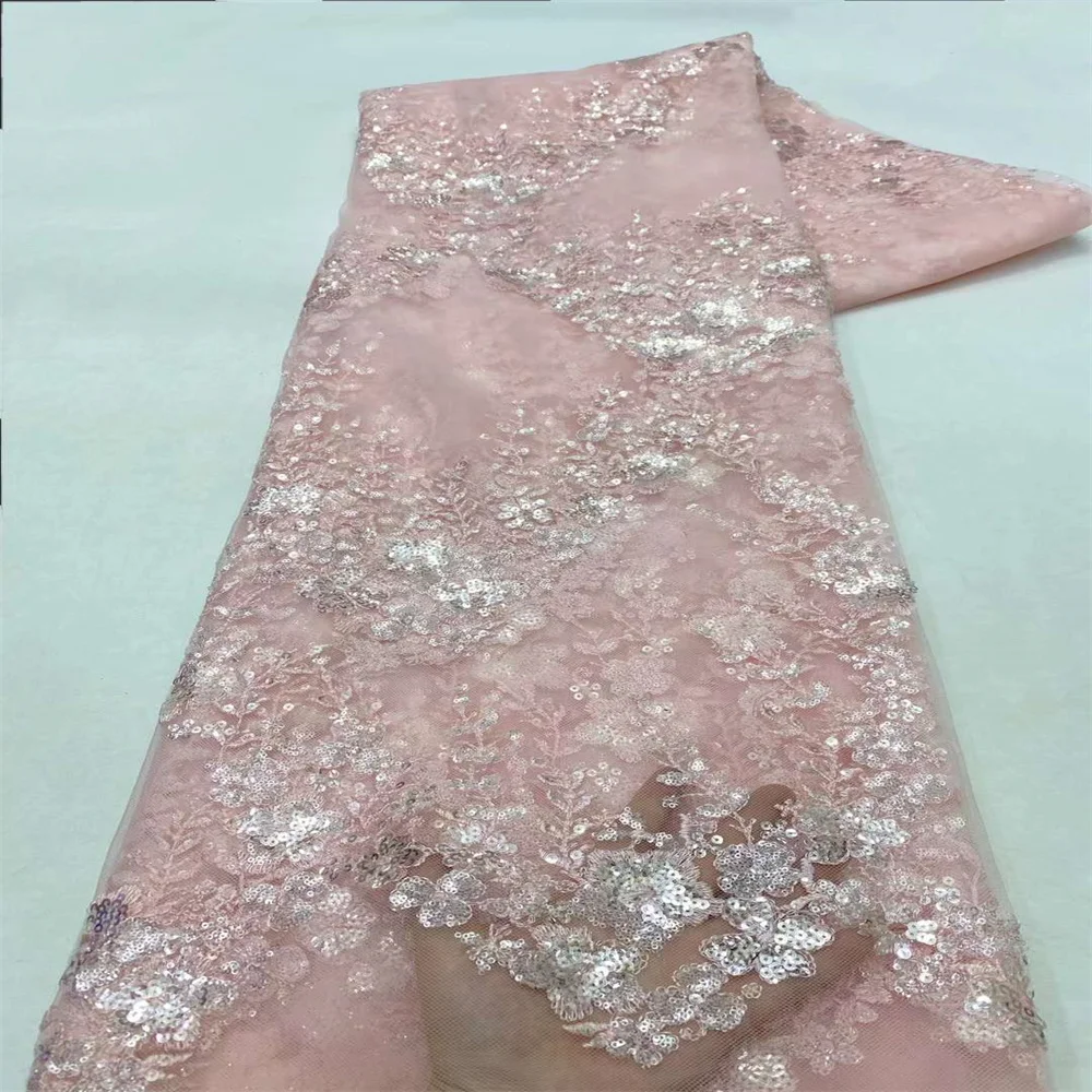 Fashion African Sequins Lace Fabric 2024 High Quality French Embroidery Handmade Tulle Mesh Lace Fabric For Bridal Party Dresses