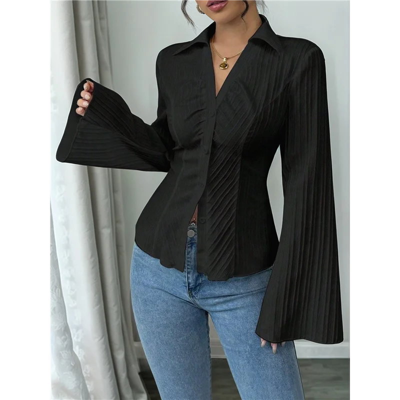 Damen-Hemden mit Knopfleiste, gestreift, langärmelig, mit Kragen, lässige Arbeitsblusen, Oberteile, trendige Outfits