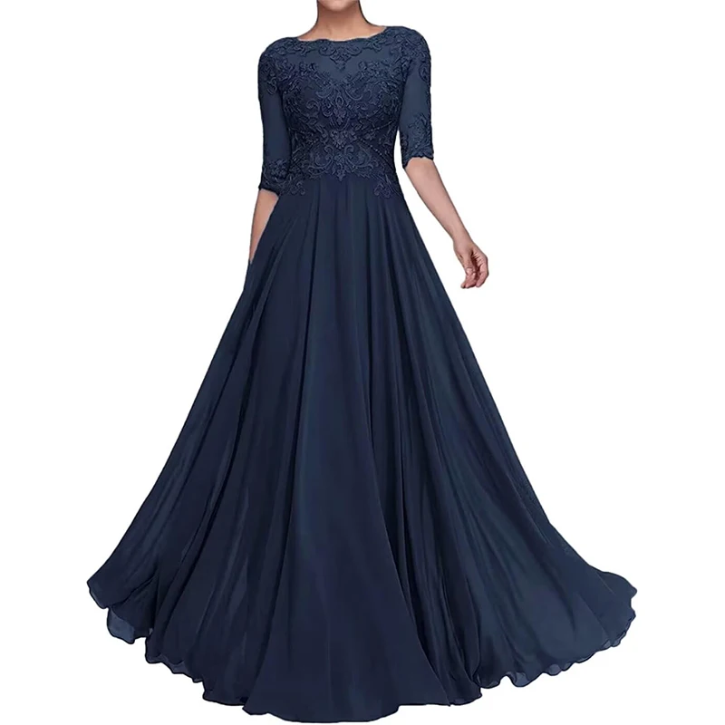 

Mother of The Bride Dresses for Wedding 1/2 Sleeves Formal Party Dresses Long Chiffon Wedding Guest Dress