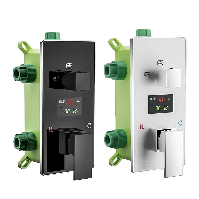 Imagem -03 - Tecnologia Digital Fixado na Parede ou Vias Preto ou Chrome Chuveiro Mixer Válvula de Controle com Display Bathmixer Chuveiro Alta