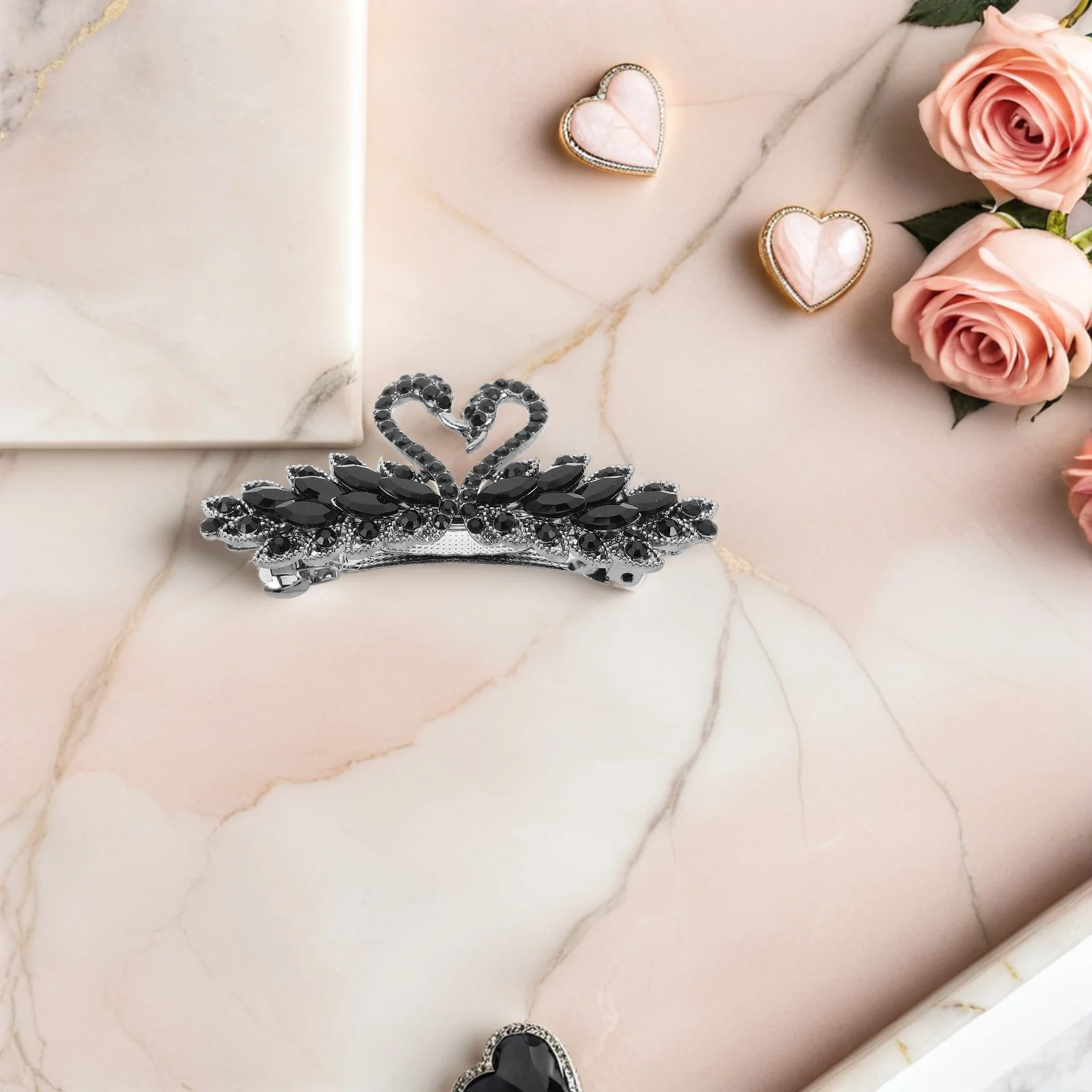 

2pcs Rhinestone Swan Hair Clips Elegant Crystal Vintage Metal Flower Hairpins For Women Girls Bridal Wedding Ponytail Holders