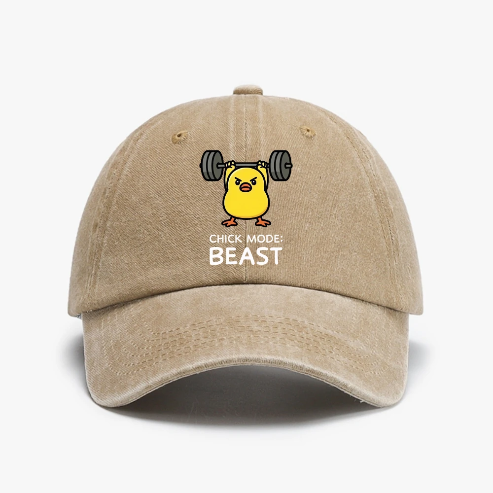 Cute Chick Weightlifting Washed Baseball Cap Sun-Protective & Casual, Ideal for Spring & Autumn Travel Adjustabl Cowboy hat