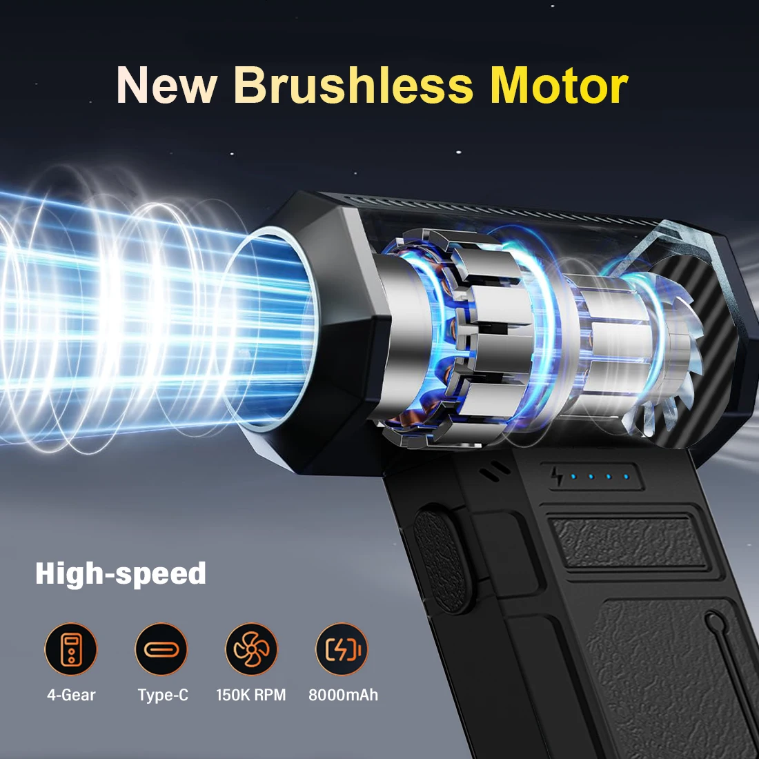 U7Pro Mini Turbo Fan Jet (150000 RPM), Velocidade 52 m/s Portátil - Espanador de ar comprimido LED elétrico, para teclado, carro, PC, limpeza doméstica