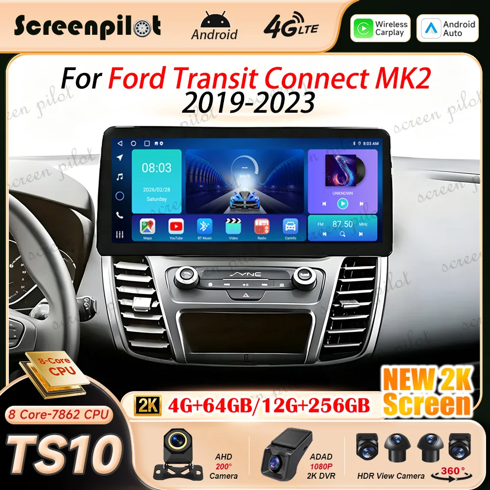 12.3'' Android 16 For Ford Transit Connect MK2 2019 2010 2011 2012 2013 2014 - 2023 2K QLED Car Radio Stereo Multimedia GPS 5G