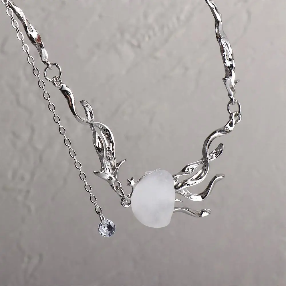 

Vintage Y2K Unique Jewelry Unisex Sweet Jellyfish Stud Earrings Women Crystal Necklace Transparent Pendant Korean Style Choker