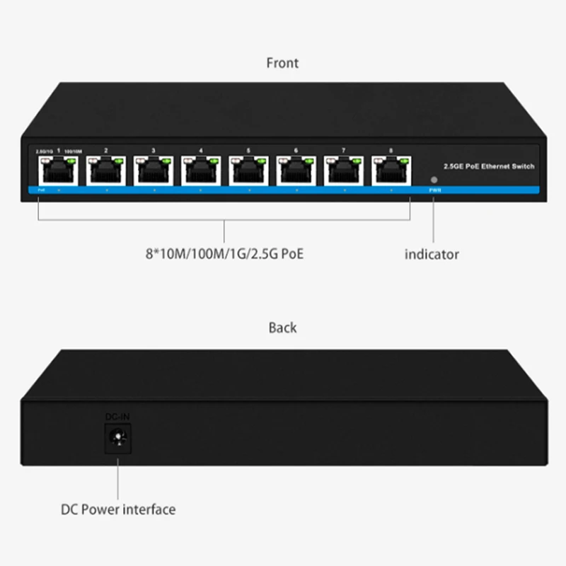 HICOMDATA-conmutador Poe de 6 y 8 puertos, dispositivo de 10gb, 2,5g, Internet, red Ethernet, para cámara Ip