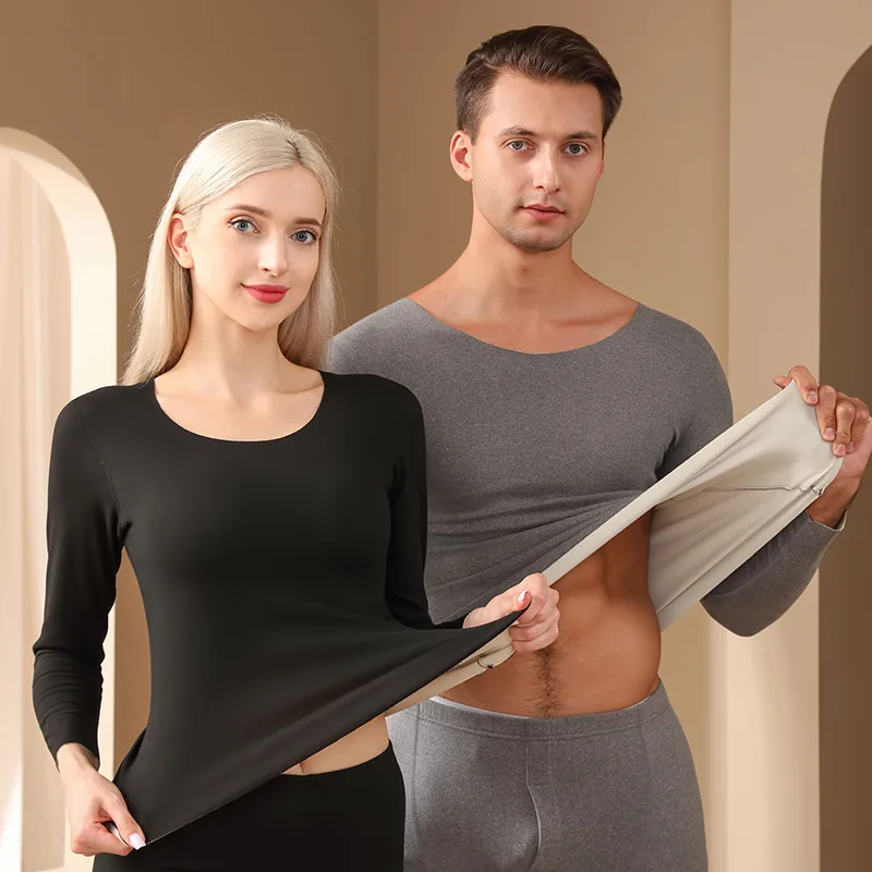 Thermal Underwear Men German Velvet Double-sided Brushed Thermal Top +pant Seamless Round Neck Thermal Underwear Set