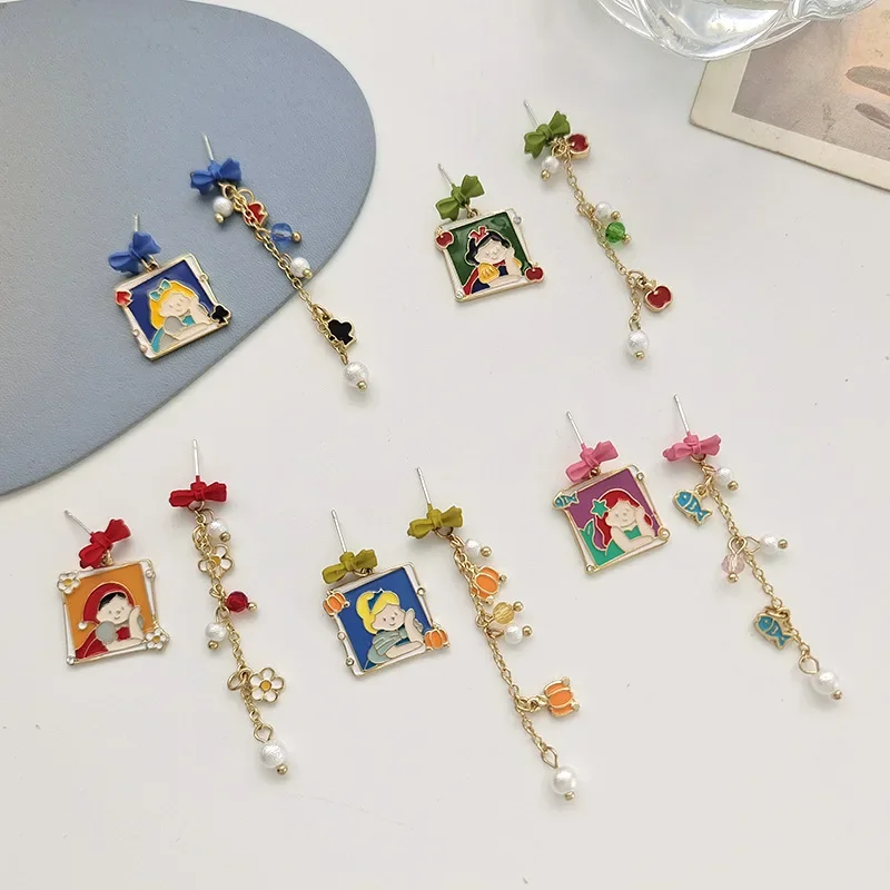 S925 Needle Sweet Fairy Tales Mermaid Long Tassel Drop Earrings Cute Cartoon Movie Princess Girl Cinderella Earrings for Women