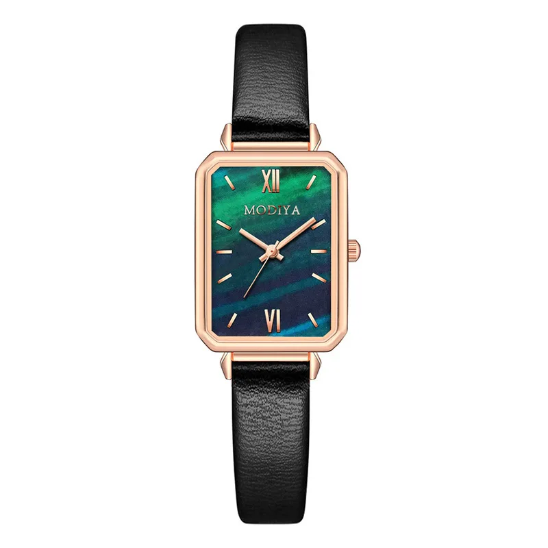 Steel Fun Vintage Womens Watches Fashion Square Ladies Quartz Watch Bracelet Green Dial Simple Leather Luxury Women Watches Gift