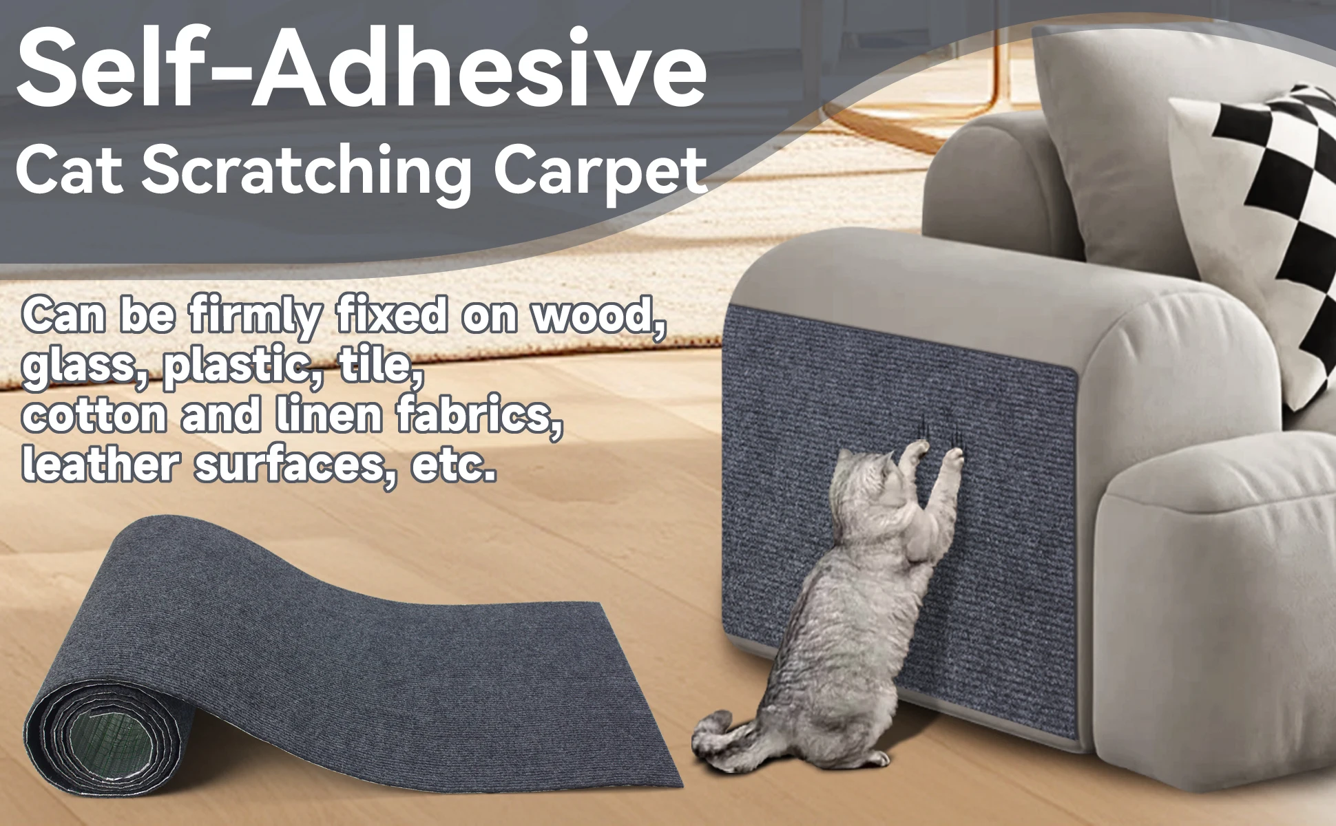 Selbstklebender Anti-Katzen-Kratz-Schutz für Sofas, DIY Kratzschutz für Katzenpfoten, zuschneidbarer Teppich, Katzenkratzbrett ﻿ Rollenversand – Detail 1