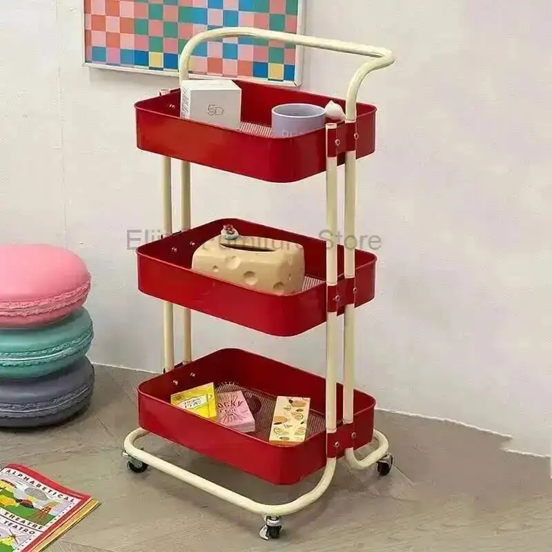 Floor Multi Snack Storage Standing Layer Rack For Household Small Hand Carts Movable Wheels Salon Furniture
