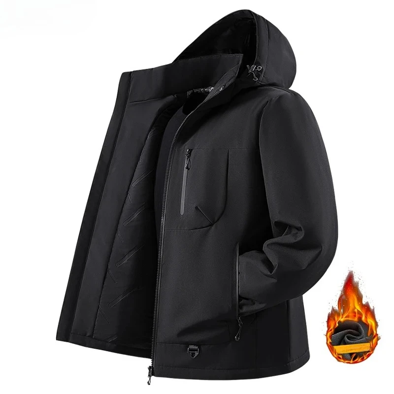 

Men's Winter Warm Windbreaker Graphene Inner Waterproof Fleece Jackets Hiking Camping Climbing Skiing Thermal Rain Coat