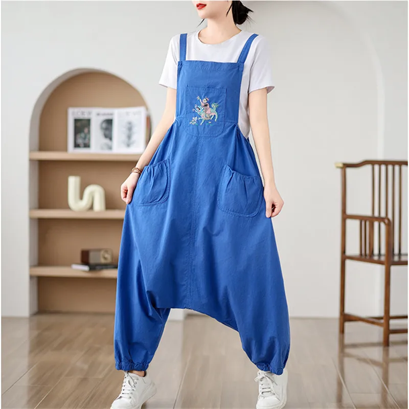 

2024 Summer Autumn Embroidery Denim Jumpsuits Women Oversized Overalls Female Loose Casual Korean Fashion High Waist Romper