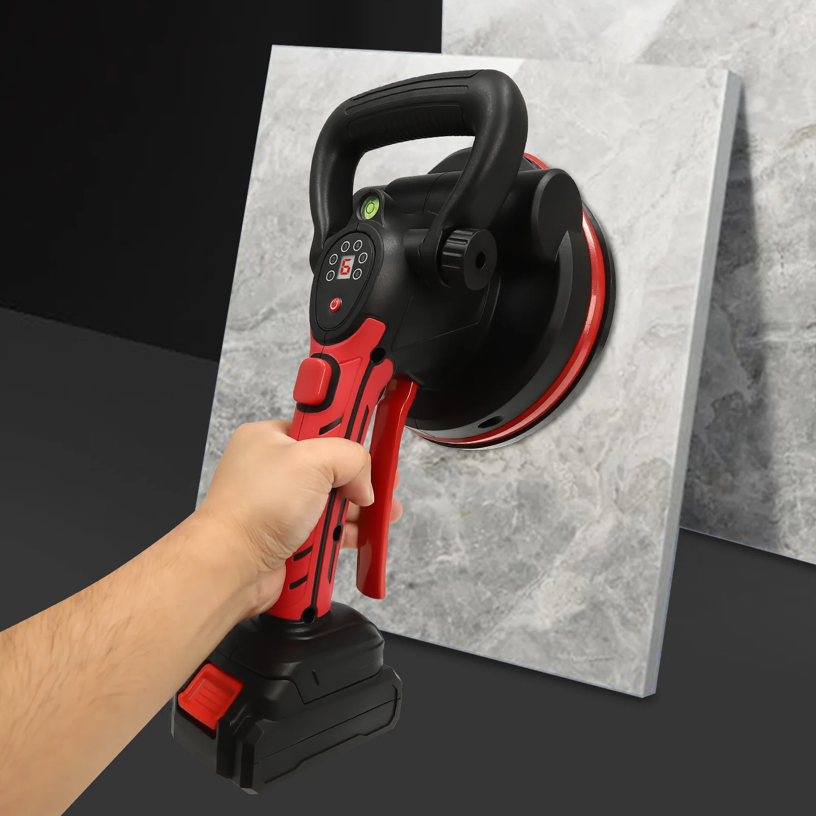 V11-1 85Wタイル振動ツール、LCDスクリーン付きハンドヘルドタイル敷設機、23000RPM、リチウム電池搭載、18cm吸盤付き