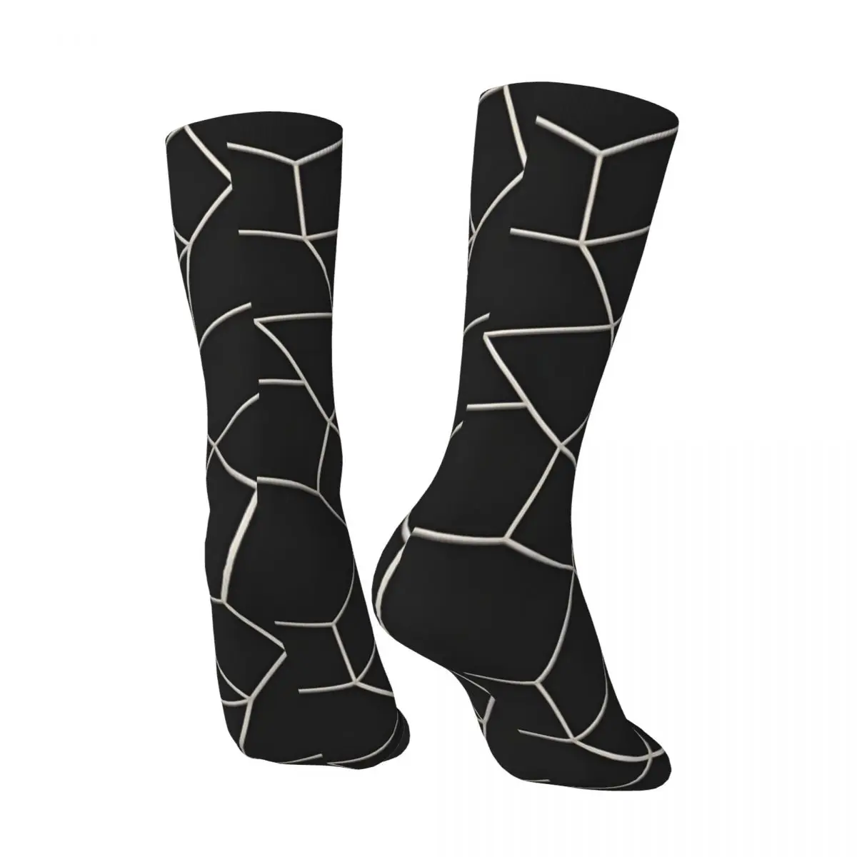 Crazy compression Spider Web Modern Style Motif Minimalistic Black And White Lines Pattern Sock for Men VintageSeamless CrewSock