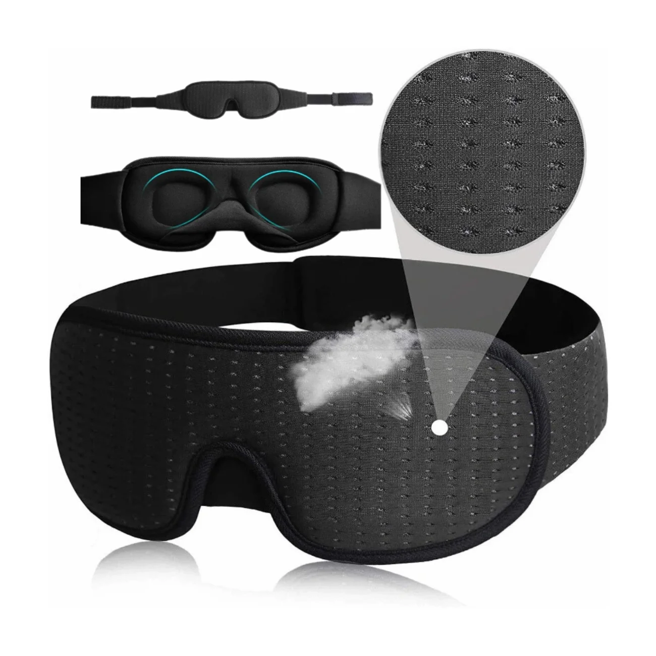 

3D Black Sleeping Custom Eye Mask Ice Silk Memory Foam Eye Mask Travel Sleep Eye Mask With Adjustable Strap