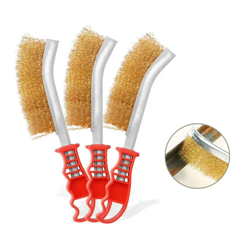 Copper Wire Brush with Handle High Density Dangling Metal Bristles Work Space Saving Scrubber Gadget Hand Tools for Cleanning