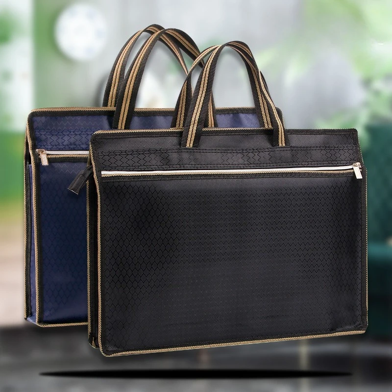 

A4 Portable Document Bag Large Capacity Multifunctional Oxford Cloth Double Zipper Data Storage Conference Briefcase