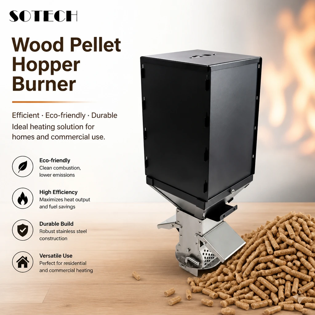 Stainless Steel Pellet Hopper Gravity Feed Fuel Storage for Pellet Stove Burner Outdoor Heater