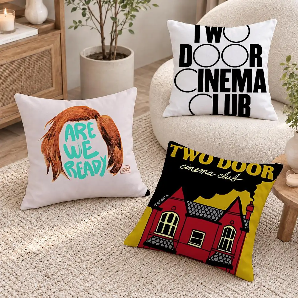 Indie Band Two Door Cushion Cover Washable Short Plush Pillowcase, Wrinkle Resistant Cushion Cover for Bedroom Decor Gift