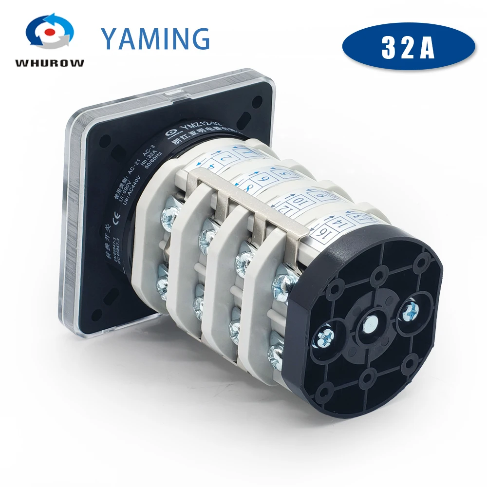 Rotary Cam Switch YMZ12-32/4 Electrical Combination Changeover Selector 32A 4 Pole 0-6 Positions Sliver Contacts