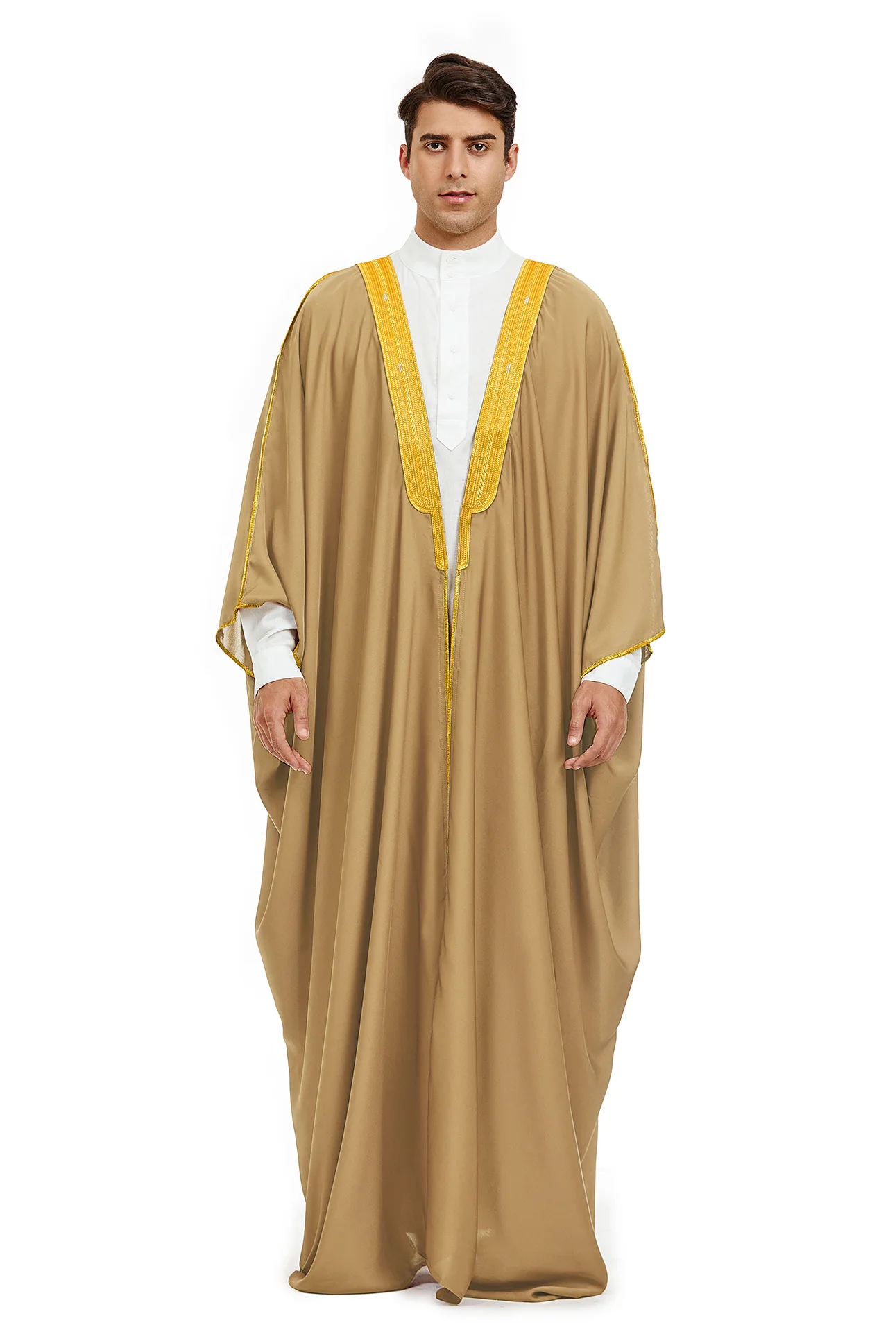 Saudi Arabic Men Bisht Robe Kimono Kaftan Muslim Prayer Islam Dress Dubai Jubba Thobe Abaya Turkey Eid Thoub Djellaba Dishdasha