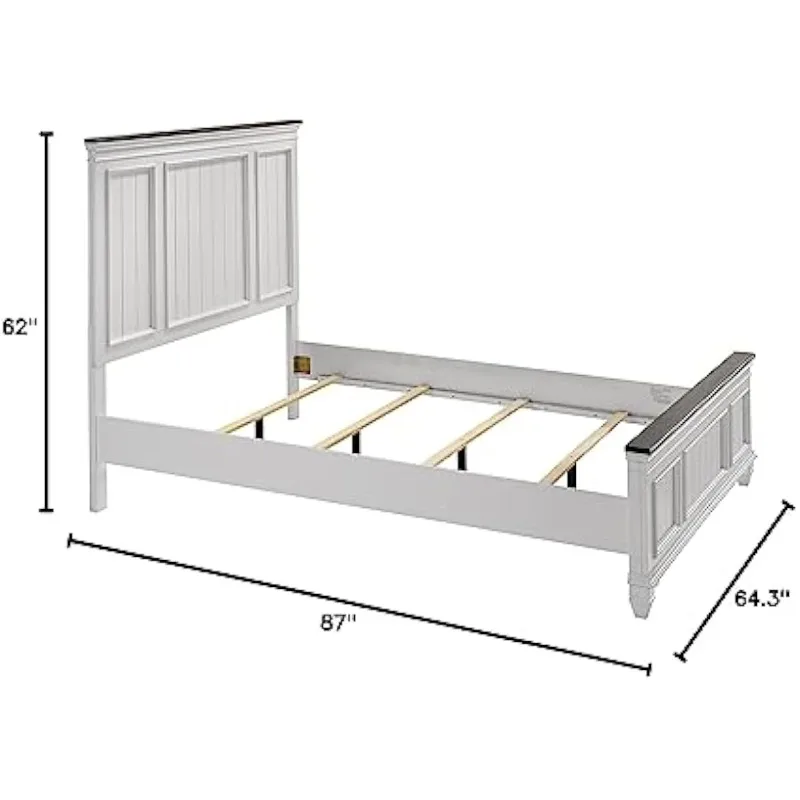 Clelane Shiplap Wood Panel Bed, Queen, Weathered White and Walnut