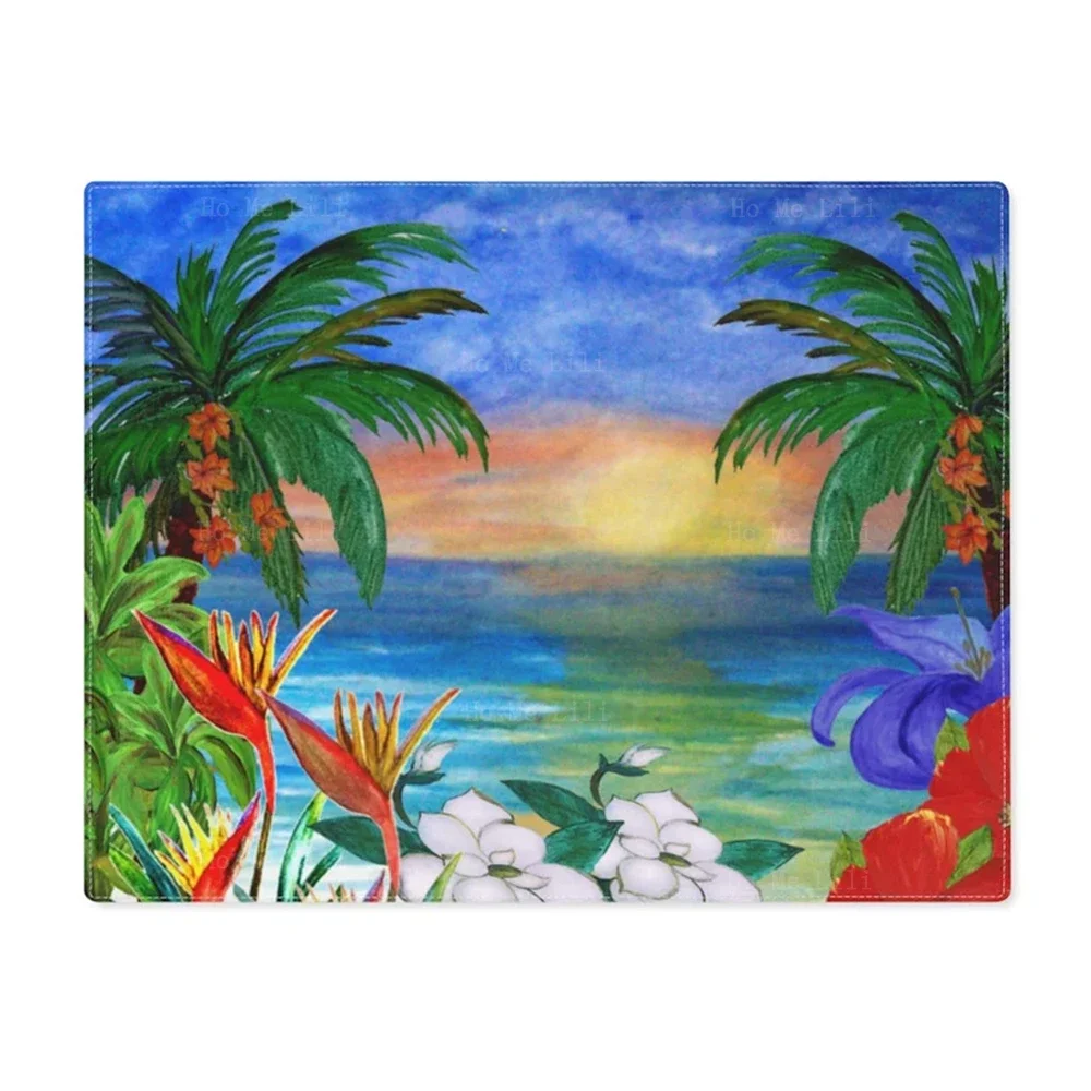 Tropical Sunset Floral Beach Coastal Palm Trees Beach House Placemats