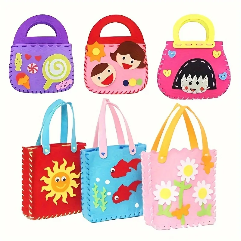 Immagine 4: Kit da cucito fai-da-te - Set artigianale da 6 pezzi con borse in tessuto non tessuto pretagliate Borse tote facili da realizzare per progetti artistici creativi