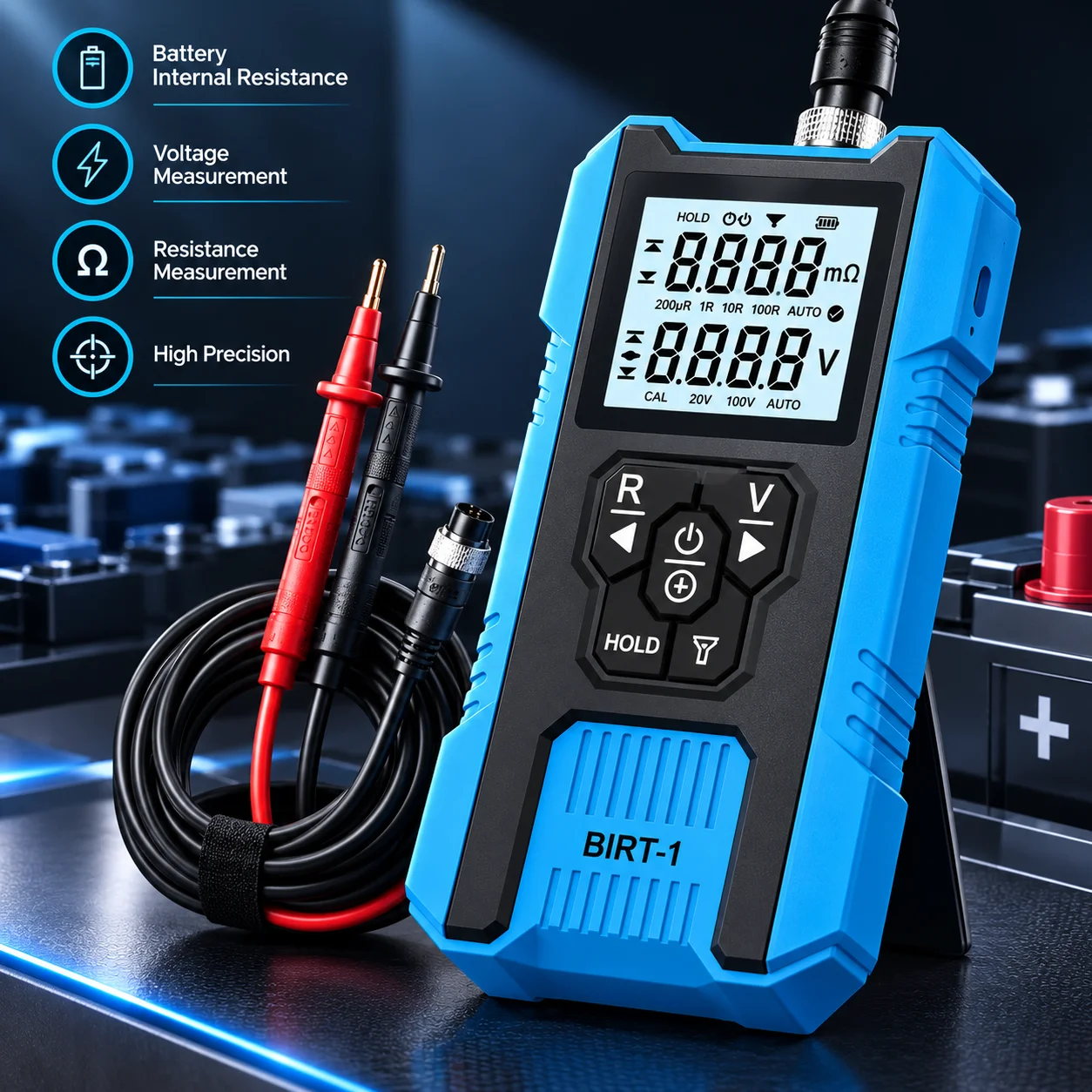 BIRT-1 0-100V 200Ω Battery Internal Resistance Tester Professional Battery IR Voltage Meter for 18650 Lithium Lead Acid Battery