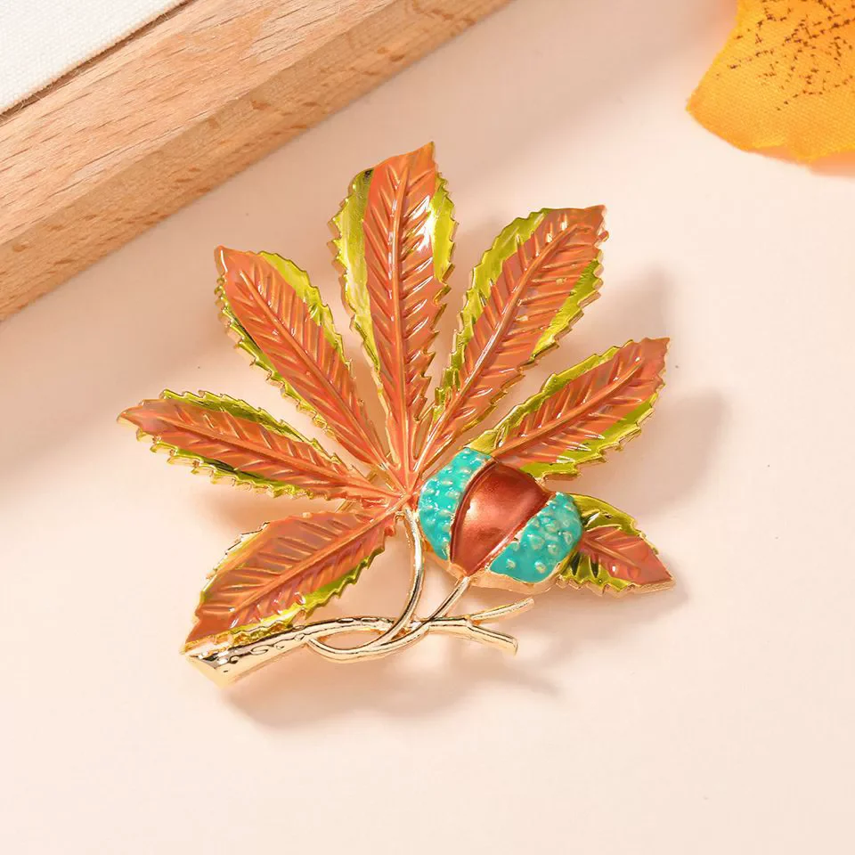 New Design Fruits Maple Leaves Brooches For Women Unisex Enamel Plants Party Casual Brooch Pins Gifts