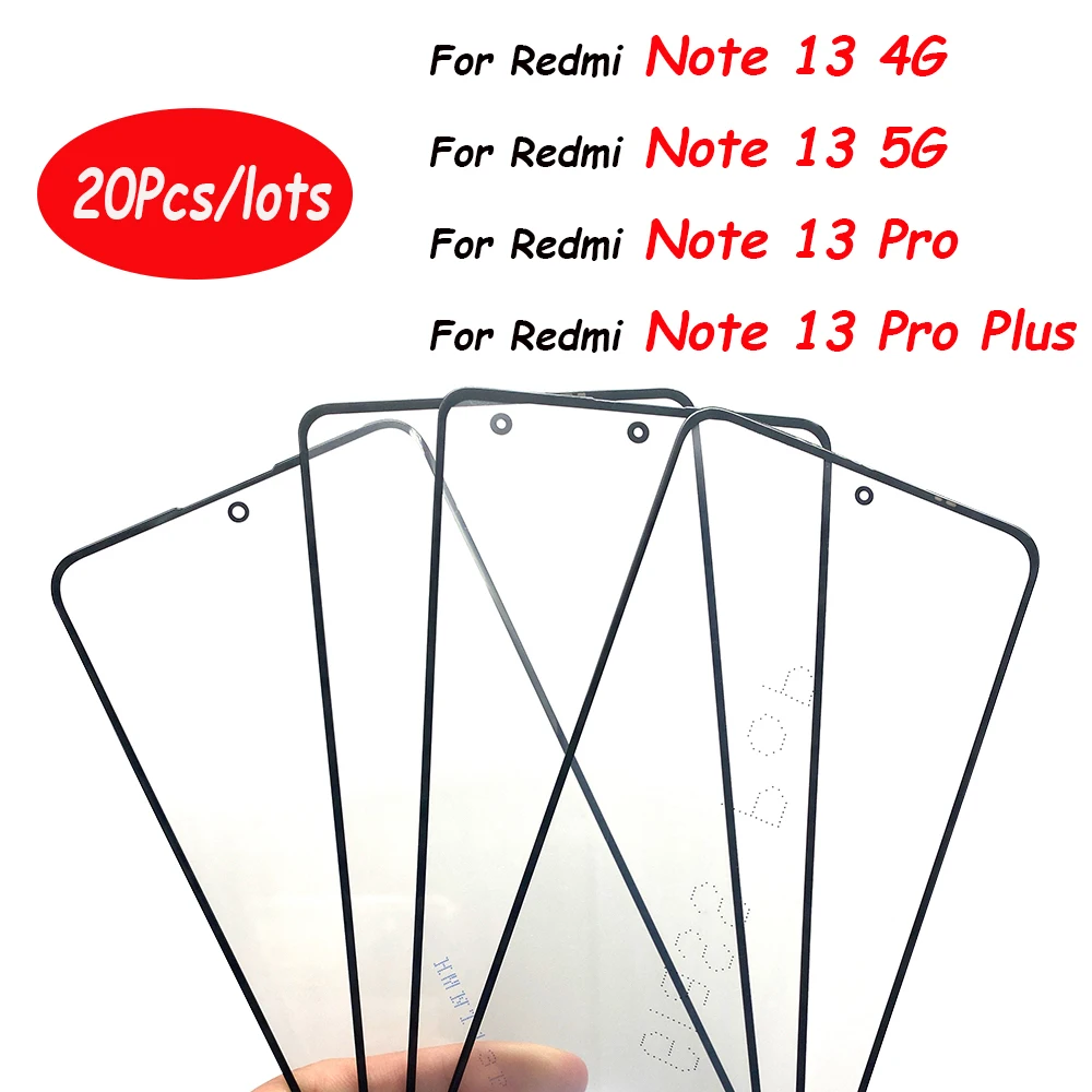 

20Pcs，LCD Front Touch Screen Glass Outer Lens With OCA Film For Xiaomi Redmi Note 13 Pro Plus 5G 4G With OCA Screen