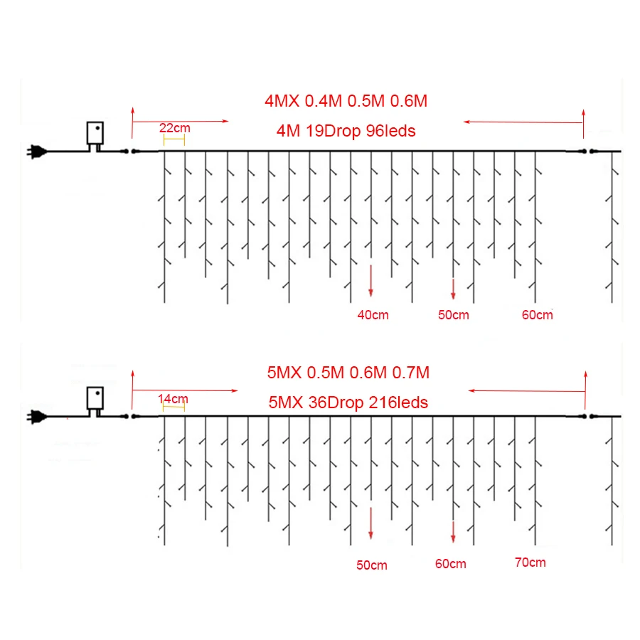 Guirnaldas navideñas de 4M y 96LED, luces de hadas para exteriores, 8 modos, cortina de carámbanos impermeable, luces para decoración del jardín, fiesta de boda