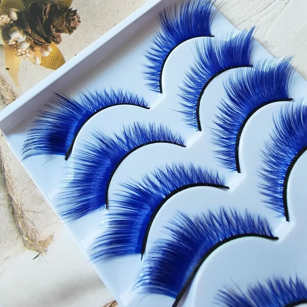 5Pairs Dramatic Look Colored Lashes Cosplay Party Soft Fluffy Colorful False Eyelashes Masquerade Fox Cat Eye Eyelashes
