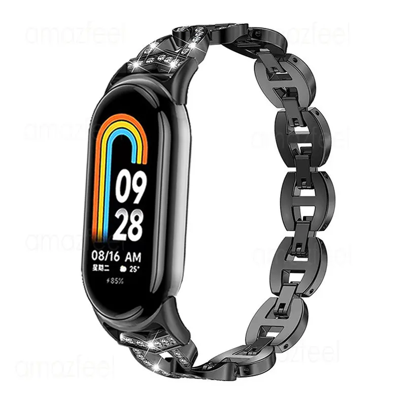 Metalowy diamentowy pasek do zegarka Xiaomi Mi Band 8 9 Pasek do zegarka Mi Band 8 9 NFC Smartband Akcesoria Opaska na rękę Bransoletki Miband 8