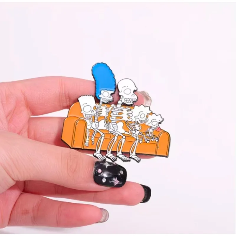 New Cartoon Anime Figure Brooch Funny Skeleton The Simpsons Metal Enamel Pin Halloween Series Clothing Decor Gift - view 2