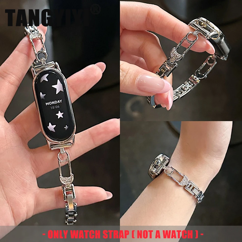 

Модный металлический ремешок в форме ромбовидной булавки для Xiaomi Mi Band 10 9 8 Miband 9Pro 8 Pro, регулируемая застежка, браслет, ремешок для часов