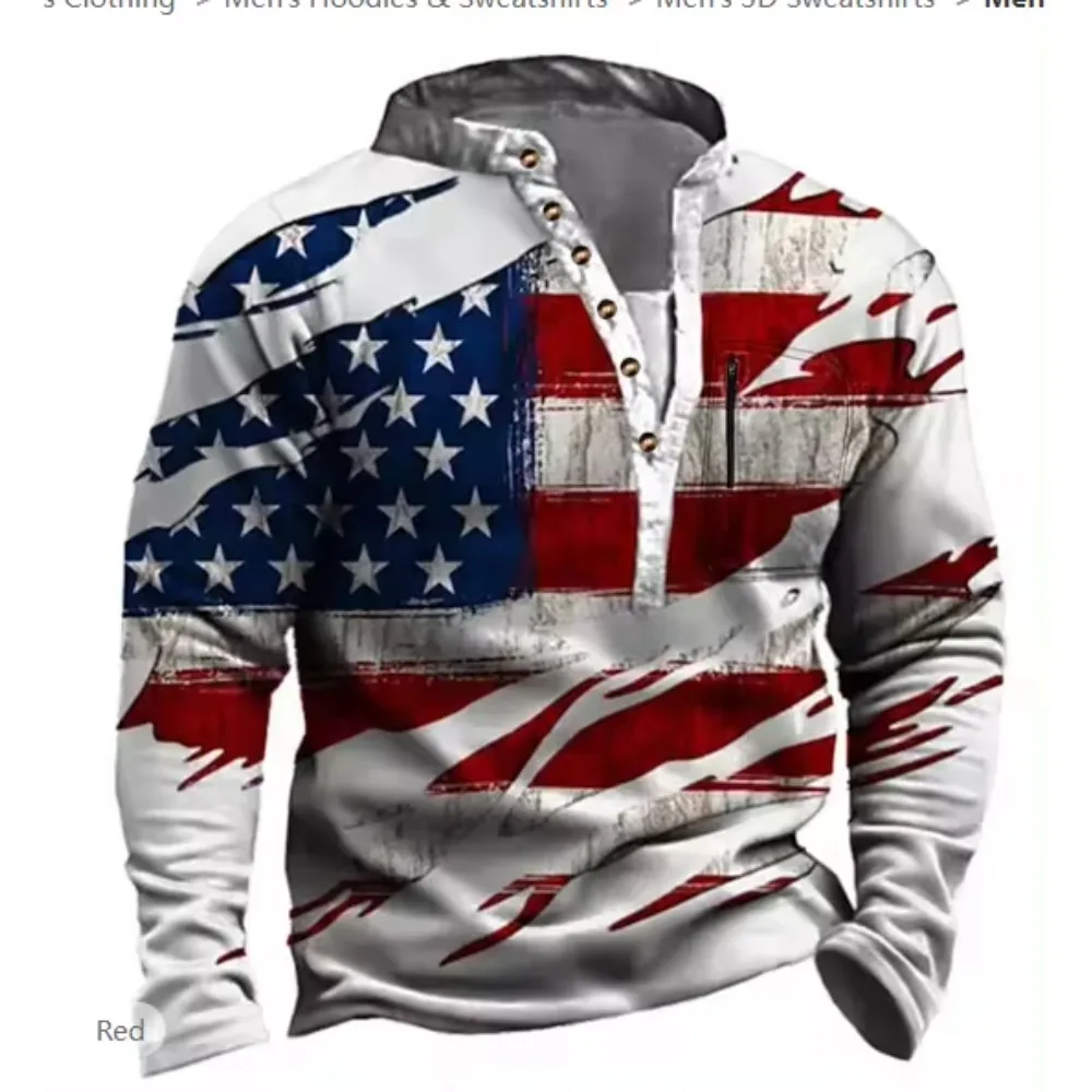 

Plus Size Flag Printed Everyday Men's Shirts Sport Vacation Street Fashion Y2K Design Casual Long Sleeve Henley Shirts