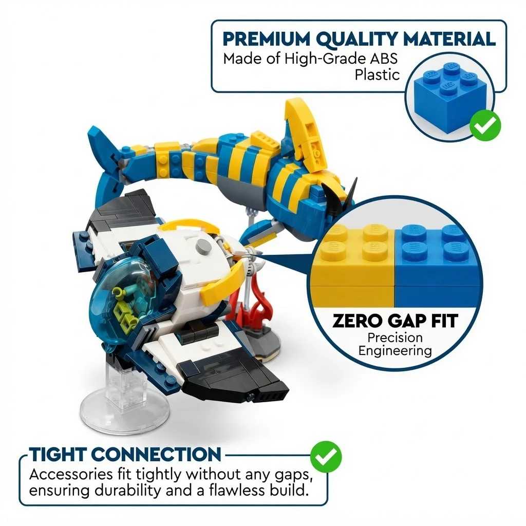 MOC Deep Sea Submarine vs Predator Building Blocks Set  Undersea Adventure Creature Construction Bricks DIY Kids Toys Gift
