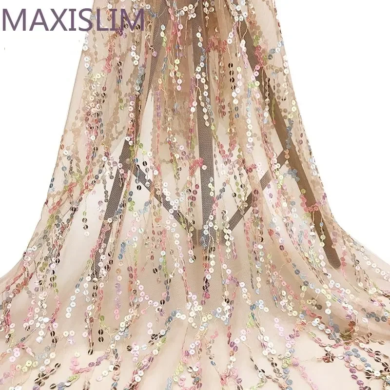 7MM Mesh Tassels Sequin fabric By yard DIY Sewing Wedding Dresses Skirt Wide:125CM