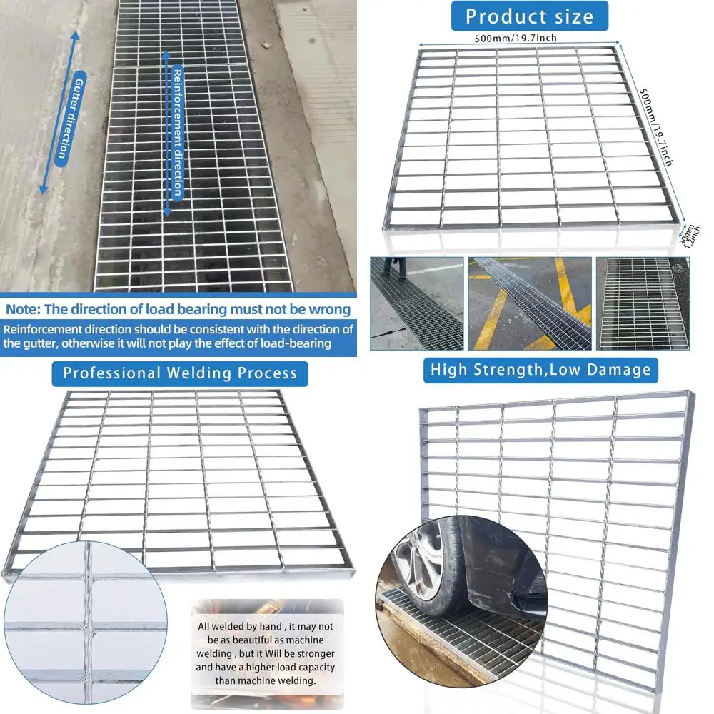 

20 x 20 Heavy-Duty Galvanized Steel Outdoor Drain Cover, Silver Square Grate for Concrete Floors (Actual 19.7 x 19.7)